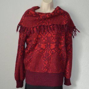 Sz M Knox Rose Burgundy Red & Orange Tassels Off the Shoulder Sweater